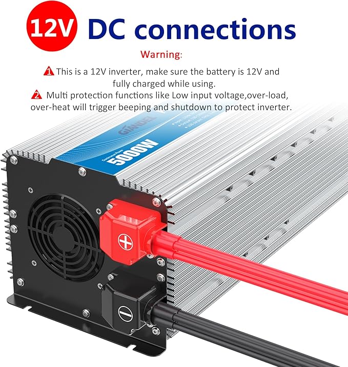 5000Watt Power Inverter ETL UL458 Listed Inverter 5000 W Converts 12V to 120 Vac with 40 Amps Hardwire Terminal and 4 AC Sockets Plus 30FT Wired Remote for Off Grid Solar System Truck RVs Emergency