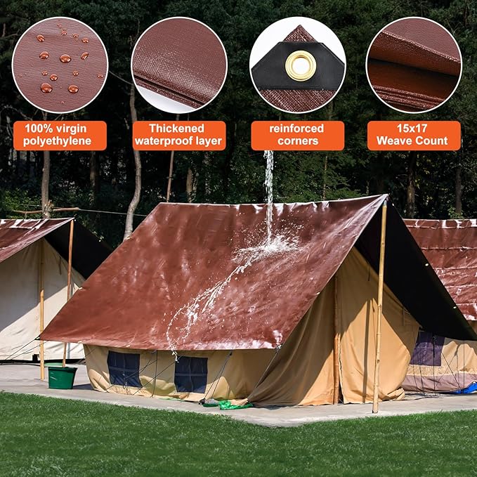 Tarp 12x20FT, 16 Mil Heavy Duty Large Tarps, Waterproof Tarp with Brass Grommets and Reinforced Edges, UV Resistant, Tear&Fade Resistant Poly Tarp for Outdoor Camping Pool Car Tent