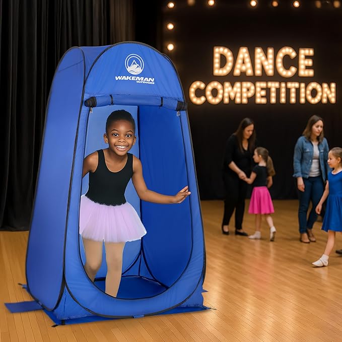 Wakeman Kid Size Pop Up Changing Tent, 3 x 3 x 5.2ft, Mini Camping Shower Tent, Portable Toilet Stall, or Dressing Room for Beach, Dance Recitals, or Sports with Carry Bag, Polyester, Blue