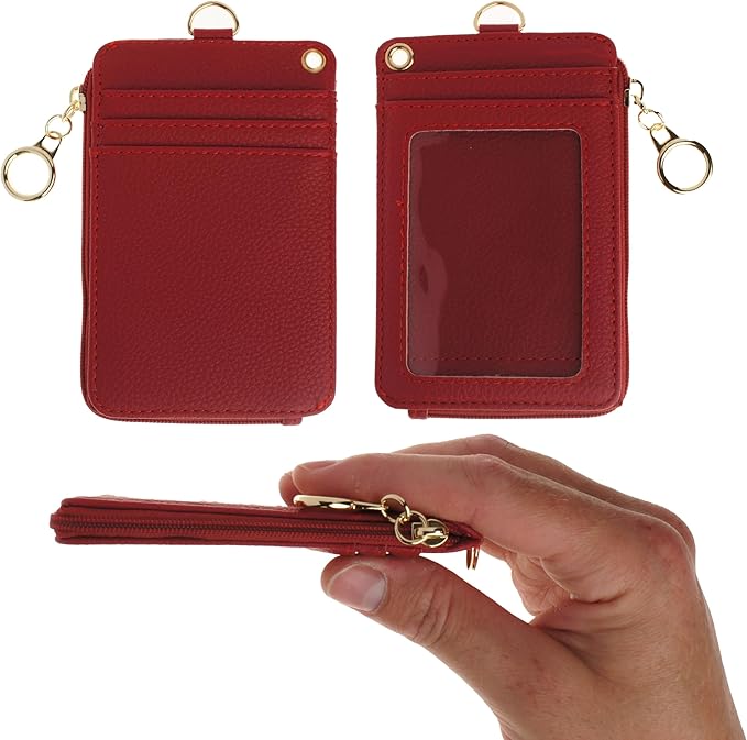 2-in-1 ID Badge Holder & Lanyard Wallet - Multi-Use Womens Small Wallet with Removable Wristlet & Neck Lanyard, Clear Window, 5 Card Slots, Phone Holder, Ring Keychain - Bordeaux Red