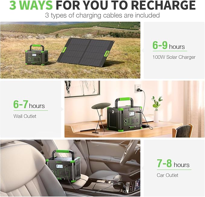 Portable Power Station EBL 500W, 519Wh Solar Generator with 2 AC 110V Outlets, USB-C PD 60W Fast Charging, 10 Ports including Wireless Charger for Camping RV Emergency Off-Grid Living (Peak 1000W)