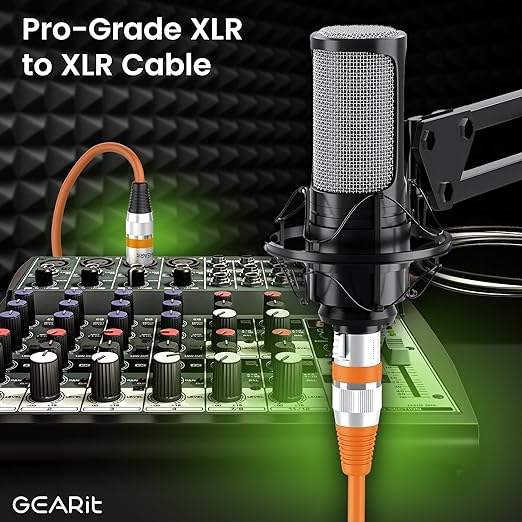 GEARit XLR Male to Female Microphone Cable (100 Feet, 1 Pack) 3-Pin Balanced Shielded Mixer, Recording Studio, Podcast - Orange