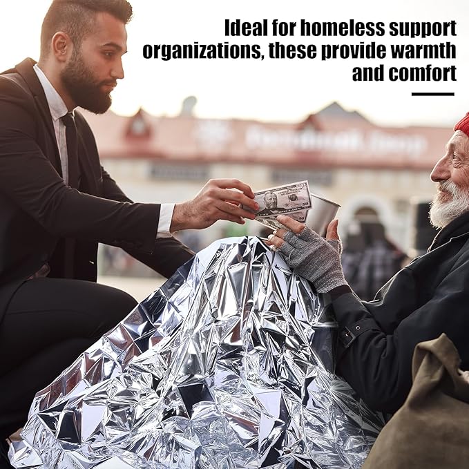 Suhine 200 Pcs Homeless Care Package Supplies Bulk 100 Emergency Survival Thermal Blankets 100 Socks Unisex Winter for Men Women Outdoors First Aid