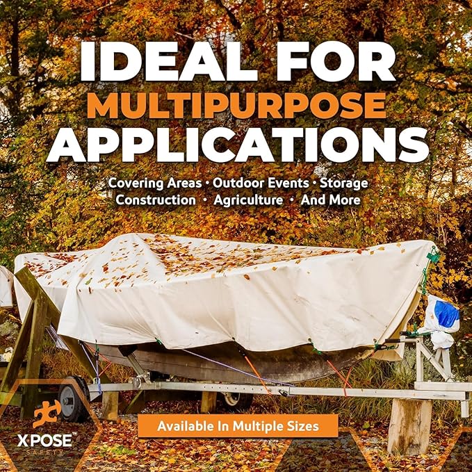 Heavy Duty White Poly Tarp 10' X 15' - Bulk Half Pallet (100 Pack) - Multipurpose Protective Cover - Durable, Weather Proof & Tear Resistant - 12 Mil Thick Polyethylene - by Xpose Safety