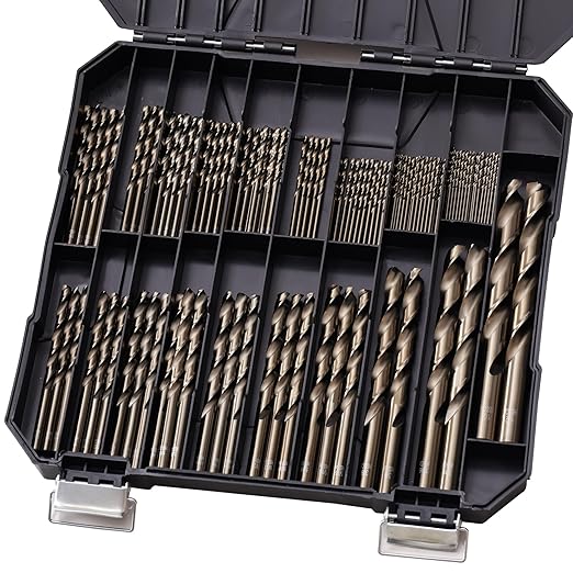 Cobalt Drill Bit Set for Hardened Metal and Stainless Steel, 122Pcs M35 High Speed Steel Twist Jobber Metal Drill Bits 1/16"-1/2", with Plastic Index Storage Case