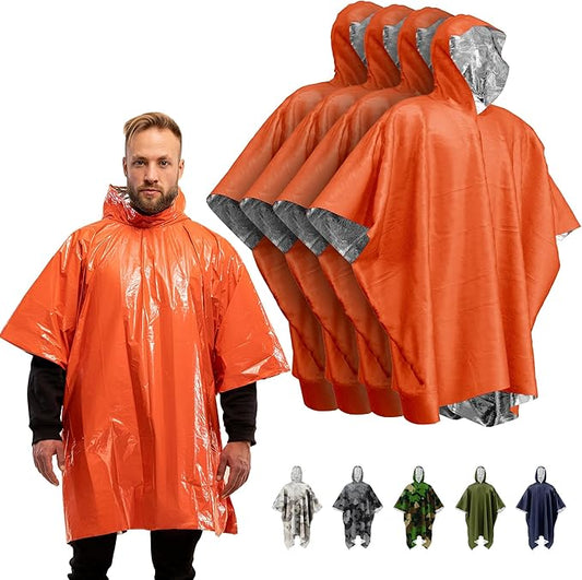PREPARED4X Emergency Poncho and Mylar Blanket Liner - Waterproof, Wind-Resistant Outdoor Rain Poncho for Camping, Emergencies