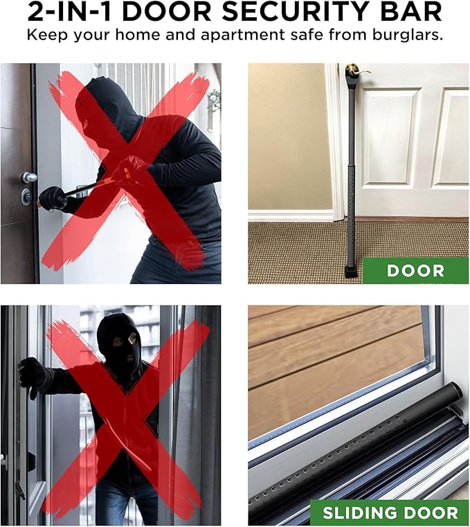 Sliding Door Security Bar, Door Jammer 2-in-1 Adjustable, Door Stoppers Security – 40 Different Adjustments, by Guard Dog Security