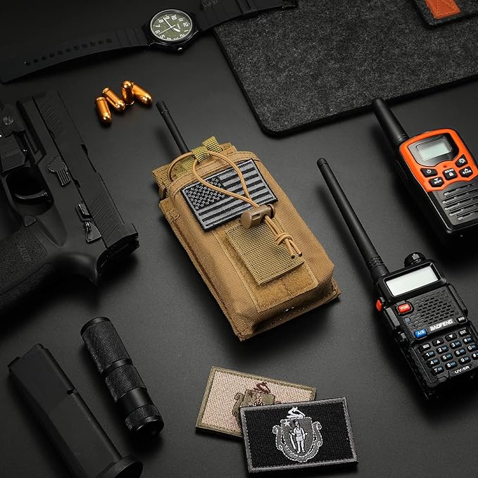 Tactical Radio Holder Radio Holster Molle Radio Pouch Universal Radio Case Military Heavy Duty Radio Bag for Police Firefighter Two Ways Walkie Talkies Vest (Tan)