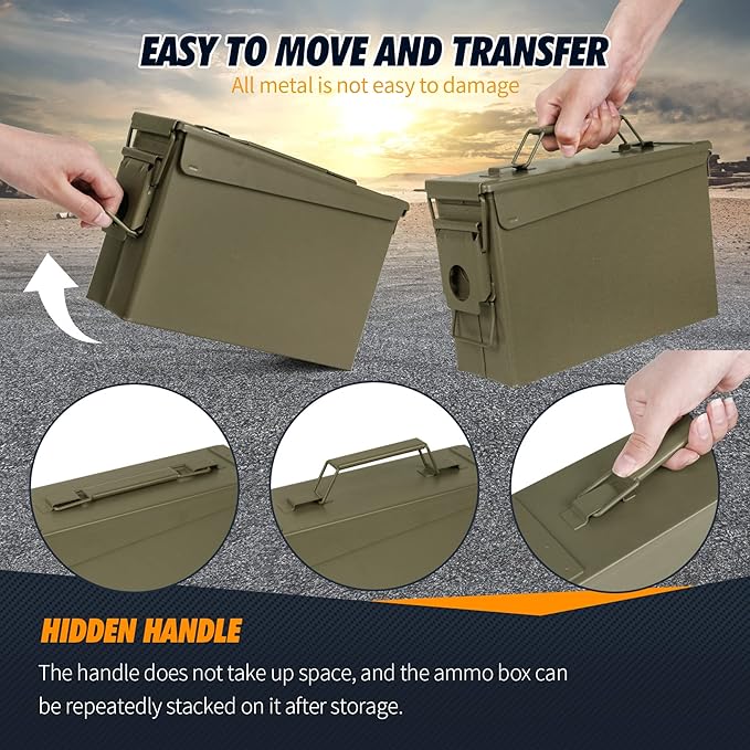 GUGULUZA Metal Ammo Can 30/50 Cal, Lockable Bullet Storage Case, Waterproof & Airtight Containers Box with Flip Top for Long-Term Storage Shotgun, Rifles, Pistols Ammunition
