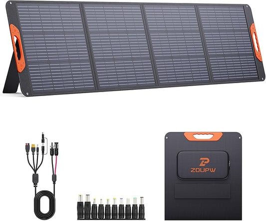 200 Watt Portable Solar Panel for Power Station,Camping Essentials, 20V Foldable Solar Charger with Solar Cable,23.5% High Efficiency IP67 Waterproof 4 Kickstands for RV Camping Gifts