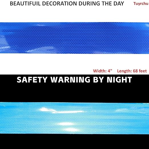 Non Fading Blue Reflective Tape Outdoor Waterproof 4 inch, High Visibility Warning Industrial Marking Tape, Safety Stickers (68 feet)