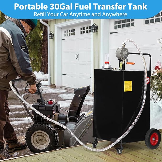 30 Gallon Fuel Caddy with Manual Pump,Portable Gasoline & Diesel Transfer Tank Heavy Duty Tank Gas with 4-Wheel for Cars,Boats