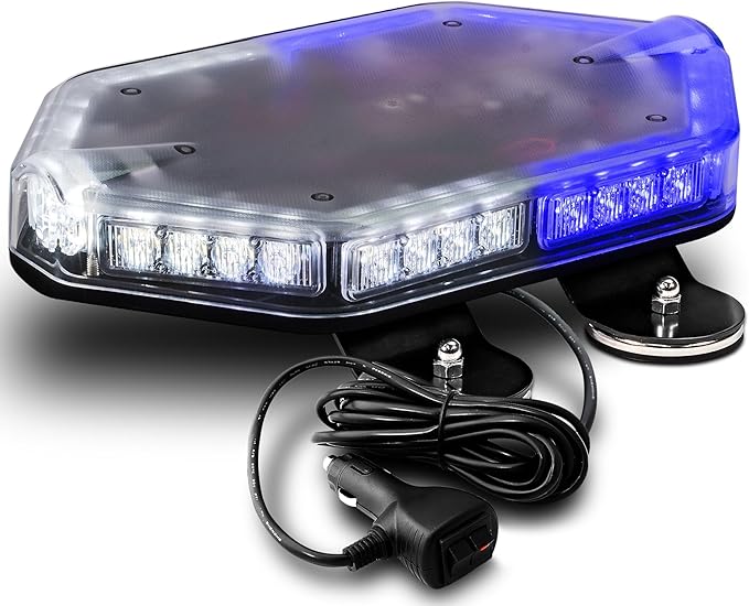 LAMPHUS NanoFlare NFMB40 12" 12V 40W BLUE WHITE LED Strobe Mini Light Bar [SAE Class 1] [Magnet/Permanent Mount] Roof top Rotating Flashing Emergency Warning Beacon Lightbar for Volunteer Firefighter