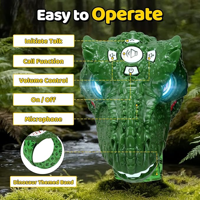 Vvinca Dinosaur Walkie Talkies for Kids 2 Pack - Toys for Boys Age 3-5 5-7 8-12 T-Rex Adjustable Wrist Strap Long Range Clear Sound Outdoor Camping Gears Christmas Birthday Easter Gifts, Green