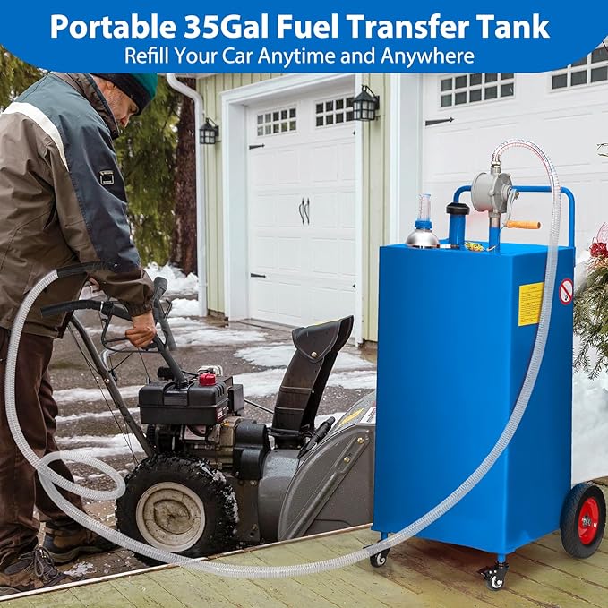 Upgraded 30 Gallon Fuel Caddy, Manual Hand Pump & Easy-Roll Wheels, Heavy-Duty UV-Resistant Steel Tank for Gas & Diesel, Portable Fuel Storage for Tractors, Mowers, Boats