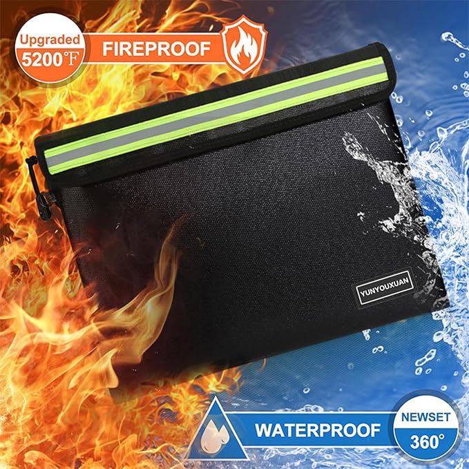 5200°F Fireproof Document Bag with Zipper (11"x7.9"), 8 Layers Fire Insulation, Fire & Water Resistant Storage Organizer Pouch for Cash, Important Papers and Valuables (Small)