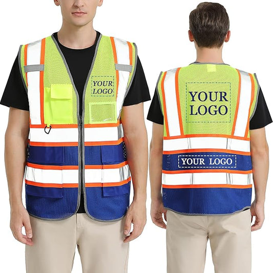 BeautyWill Custom Logo Safety Vest Class 2 High Visibility Reflective Vest for Men - Personalized Logo Team Vest
