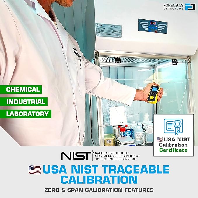 Styrene Gas Detector (C8H8) by Forensics | USA NIST Calibration & Certificate | Dust & Explosion Proof | USB Recharge | Sound, Light and Vibration Alarms | 0-100 ppm |