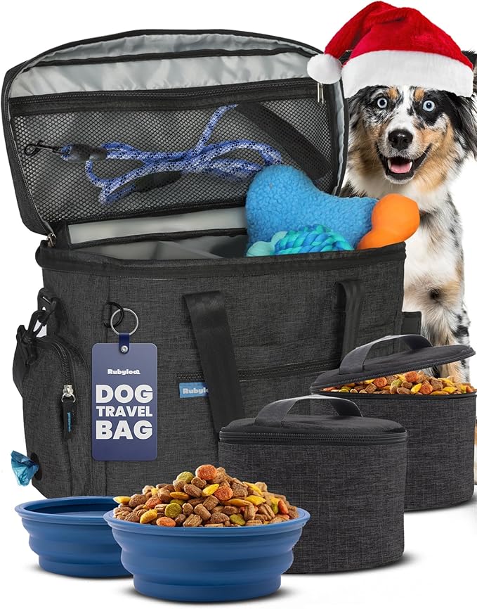 The Original Doggy Bag™- Dog Travel Bag for Supplies - Ultimate Gift for Dog Moms & Dads, Doggy Lovers & Pet Owners for Christmas- Includes 2 BPA-Free Travel Bowls and 2 Food Containers: Charcoal