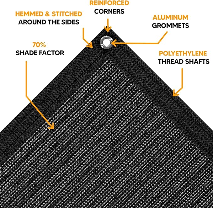 UV Resistant Black Mesh Tarps 8' x 12' - Rip & Tear Proof Resistant Polyethylene Mesh for Plant Garden, Greenhouse House Patio, Car, Truck, Boat or RV, 70% Sunblock Shade