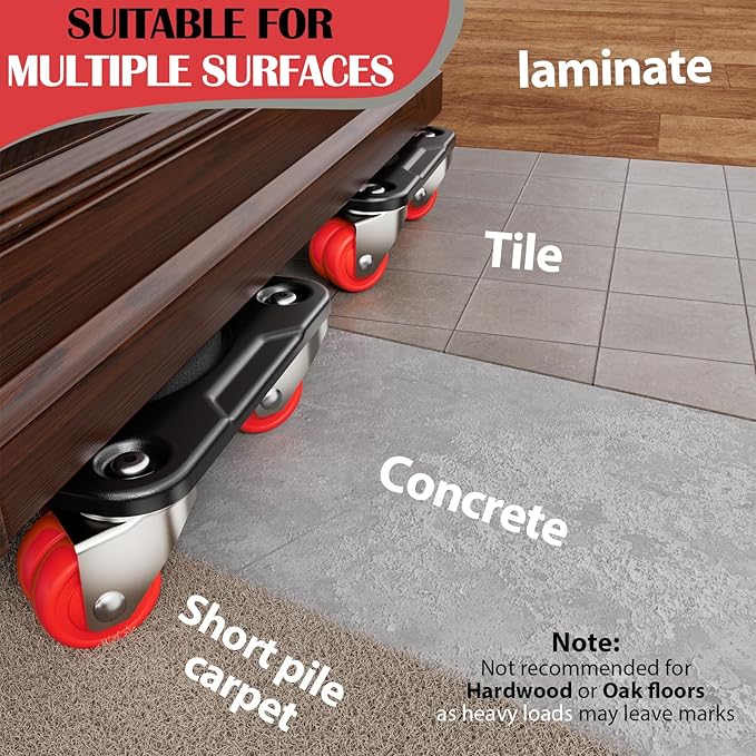 ONEON Furniture Mover Ultra with 8 Wheels – All-New Upgraded Heavy Item Moving Tool Double-Wheeled Low-Profile Dolly with Auxiliary Lifter, Full Carbon Steel Panels, Supports up to 1650 lbs