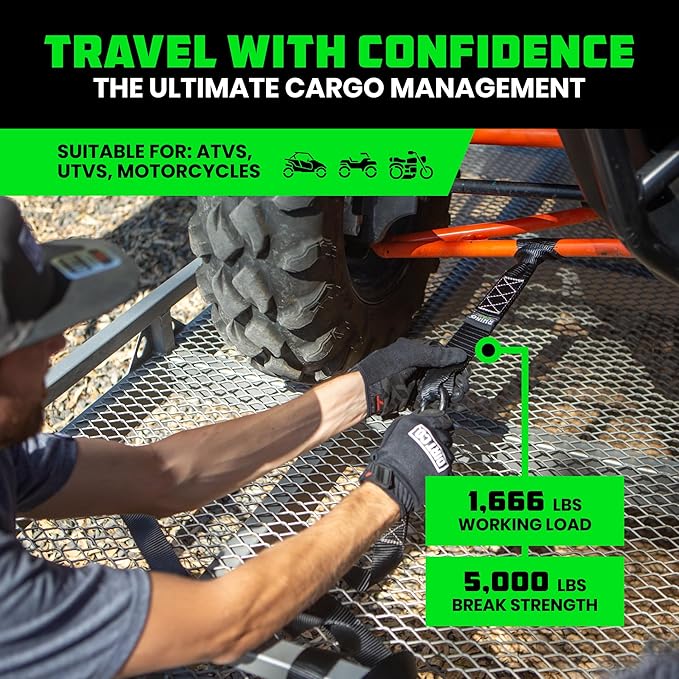 Rhino USA Soft Loop Tie Down Straps (4-Pack) - 1.6 Inch x 17 Inch (5,000 lbs Break Strength) Heavy Duty Motorcycle Handlebar Straps for use with Ratchets for ATV, UTV, Dirt Bike (Black)