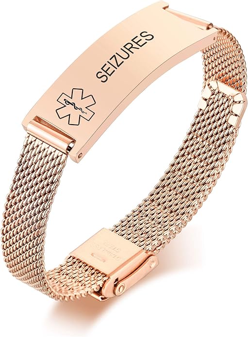 VNOX Medical Alert Bracelets for Men & Women Kids with Free Engraving Adjustable Stainless Steel Mesh Emergency Medical ID Bracelets Wristband