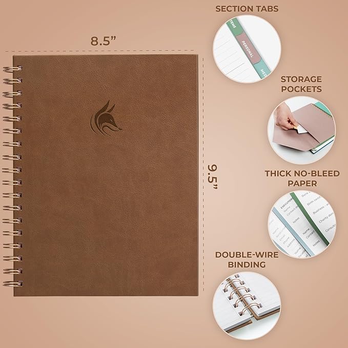Clever Fox When I Die Planner With Pockets for Documents – End-of-Life Organizer Binder for Important Personal Info & Final Wishes (Brown)