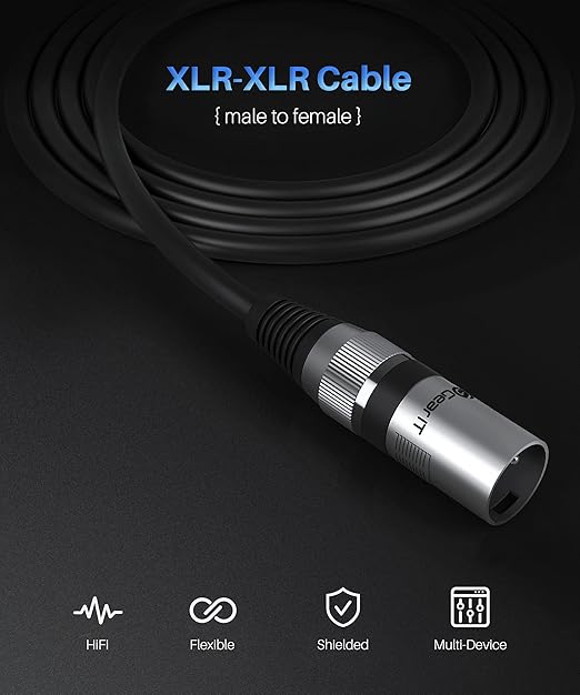 GEARit XLR Male to Female Microphone Cable (200 Feet, 1 Pack) 3-Pin Balanced Shielded Mixer, Recording Studio, Podcast - Black