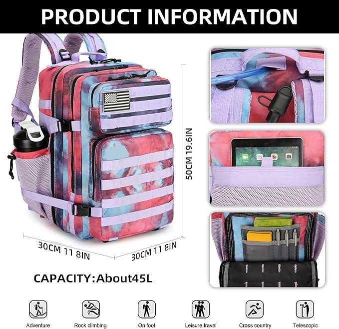 45L Tactical Assault Backpack 3 day assault pack with Molle Waterproof backpack Rucksack for Tactical Backpacks (Nebula Camo)
