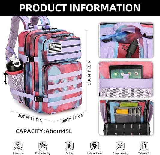 45L Tactical Assault Backpack 3 day assault pack with Molle Waterproof backpack Rucksack for Tactical Backpacks (Nebula Camo)