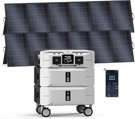 IEE 5120Wh Power Station SP5000 with 2x500W Portable Panel, 120/240V 5000W AC Output(9000W Peak), Portable Generator for Home Backup Outdoors Camping RV Emergency