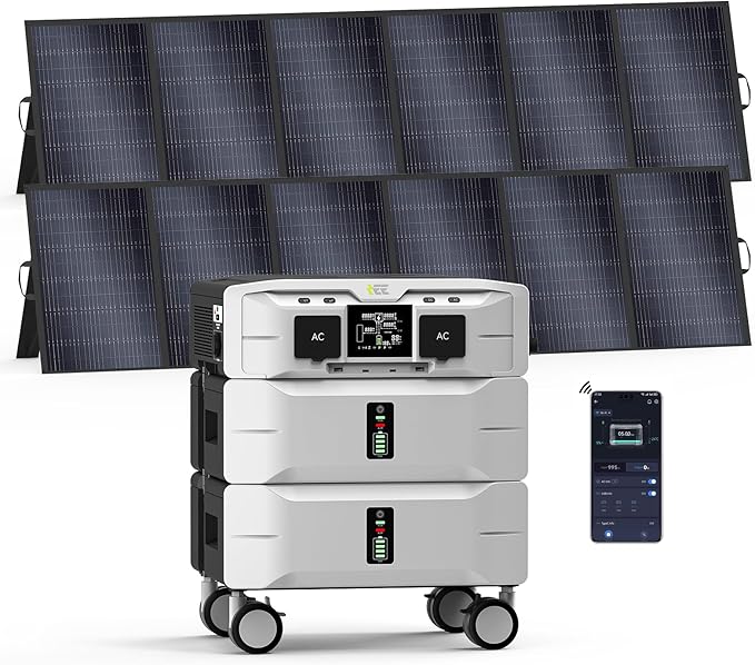 IEE SP5000 Solar Generator & Power Station with 2×500W Panels Included – 5000W (Peak 9000W) 5120Wh EV-Grade LFP Batteries,120/240V Dual Voltage,3500W 1.6H Fast Charge,APP & EPS for Home Backup.