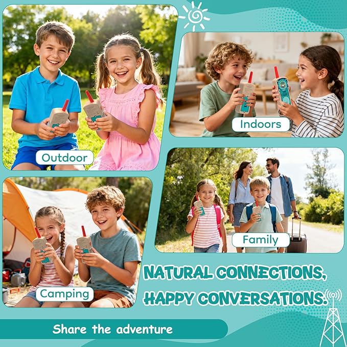 Robot Walkie Talkie for Kids, 2 Pack Wooden Handheld Walkie-Talkie for Boys and Girls Ages 3-12 Hiking Camping, 1000FT Long Range with 2 Way Radio, Indoor and Outdoor Toys for Birthday Xmas