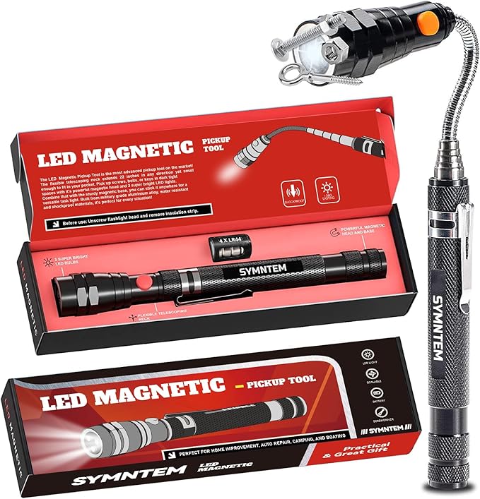 Gifts for Dad, Magnetic Pickup Tool, Telescoping Magnet Pickup Tool with 3 LED Flashlight, Christmas Gifts Stocking Stuffers for Men, Cool Gadget Gifts for Men, Black