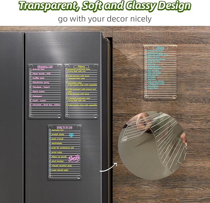 JJPRO Non-Magnetic Dry Erase List Board for Fridge, 11.5"x7" Clear Reusable to Do List White Board, Dry Erase List Board for Refrigerator,Cabinet,Wall&Glass, All Smooth Surfaces