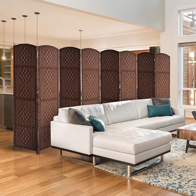 Sorbus 8 Panel Room Divider 6 ft. Tall - Privacy Screen, Extra Wide Double Hinged Panels, Diamond Double-Weaved, Partition Room Dividers and Folding Privacy Screens, Wall Divider for Room Separation