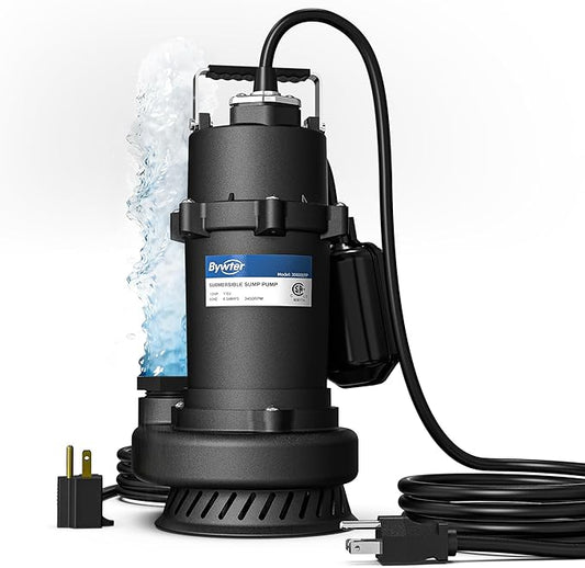 1/2 HP Sump Pump, 4200 GPH High Flow, 26 FT Lift, 115V Cast Iron Sewage Pump with Automatic Float Switch and Manual Control, Heavy Duty Sewage/Effluent Pump for Basement, 10 FT Power Cord