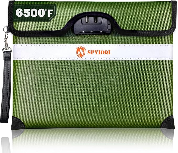 Upgraded 6500°F Fireproof Document Bag with Lock, Fireproof Money Bag for Cash w. Zipper/Reflective Strip, 10Layers of Heat Insulated Materials, Water Resistant Fireproof Bag for Documents, Fire Bag