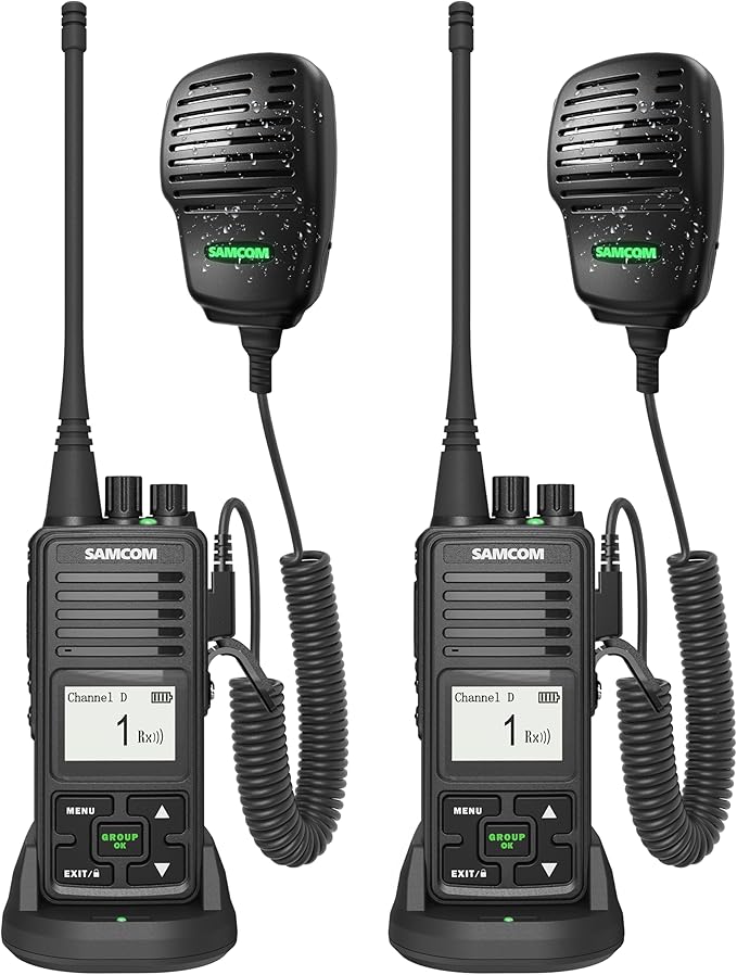 SAMCOM FPCN10A Long Range Two Way Radio with Waterproof Speaker Mic - Heavy Duty Walkie Talkies, 20 Channels UHF Radios, 3000mAh Battery for Construction Site, School Security & Warehouse(2-Pack)