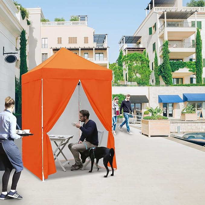 EAGLE PEAK 5x5 Instant Canopy with 4-Side Wall Panels, Small Pop up Portable Canopy Tent with Carry Bag, Light Weight Sun Shelter for Sports, Camping and Beach, Orange