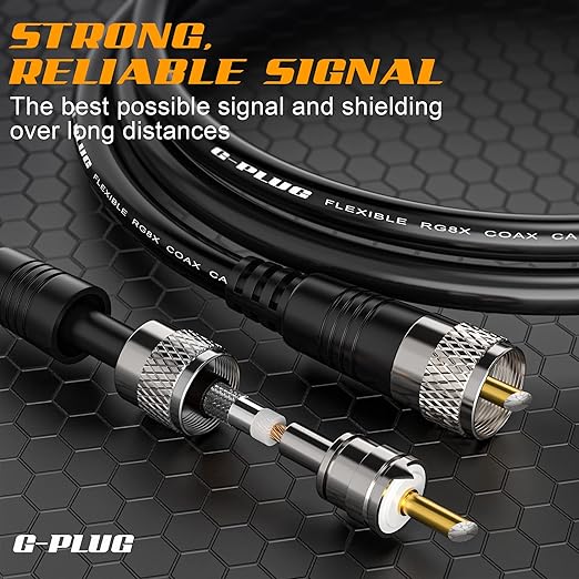 RG8X Coaxial Cable 15FT – 50 Ohm Low-Loss Coax with PL259 Connectors – Pure Copper Core, Dual Shielding, Waterproof PVC Jacket – for CB & HAM Radio, SWR Meter, Antenna Analyzer, RF Applications