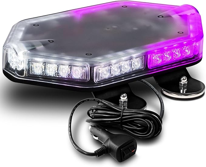 LAMPHUS NanoFlare NFMB40 12" 12V 40W Purple White LED Strobe Mini Light Bar [Magnet/Permanent Mount] Roof top Rotating Safety Flashing Emergency Police Lightbar for Funeral Service Vehicles