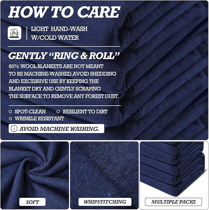 Preboun 3 Pieces Wool Camping Blanket Bulk 60" x 80" Military Wool First Aid Fire Retardant Blanket Queen for Outdoors Camping Stadium Picnics Travel Car Survival Kits(Navy)