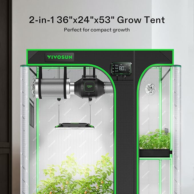 VIVOSUN D325 2-in-1 3x2 Grow Tent, 36"x24"x53" High Reflective Mylar with Multi-Chamber and Floor Tray for Hydroponic Indoor Plant