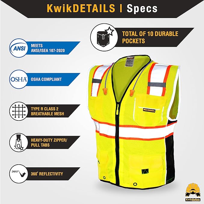 KwikSafety - Charlotte, NC - CLASSIC & SUPREME Safety Vest [Jumbo Pocket] Class 2 Work PPE ANSI Tested OSHA Compliant