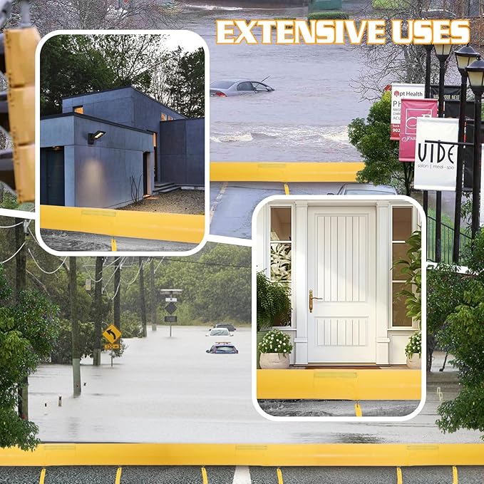3 Pack PVC Flood Barriers Bags, 72 x 14 Inch Inflatable Flood Barriers for Home Water Barrier Bag Reusable Flood Prevention Barriers Sandbag Alternative for Home Outdoor Flood(Yellow-3 pack)