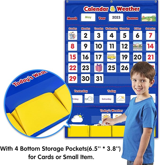 Godery Calendar and Weather Pocket Chart, Classroom Organized Chart, 149 Pieces