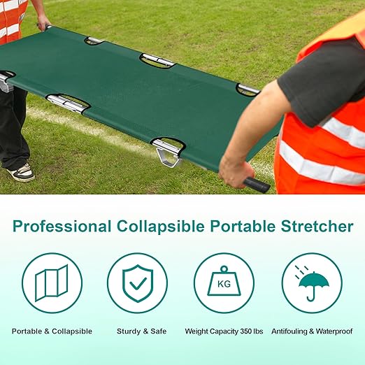 Folding Stretcher for Medical Emergency with Heavy Duty Handles, Straps and Carrying Case, High-Grade Aluminum Alloy Portable Travel Emergency Medical Stretcher for Patient Transport (Green)