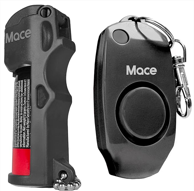 Mace Personal Safety Alarm & Mace Pepper Spray Kit - Loud 130db Siren with Built in Emergency Whistle, 10 Feet Range Pocket Model (0.42 oz) Self Defense Pepper Spray for Women & Men - Black